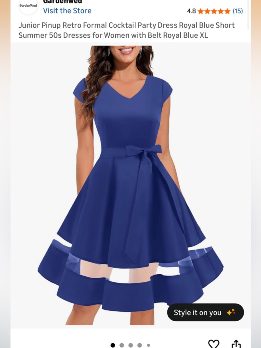 NIP Royal Blue V‑Neck Fit & Flare Dress with Sheer Hem and Tie Belt size XL